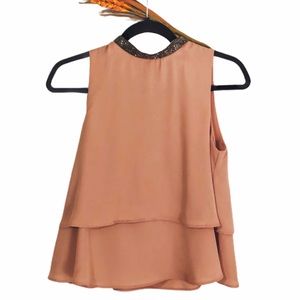 ZARA | Sleeveless Blouse with Silver Beaded Collar